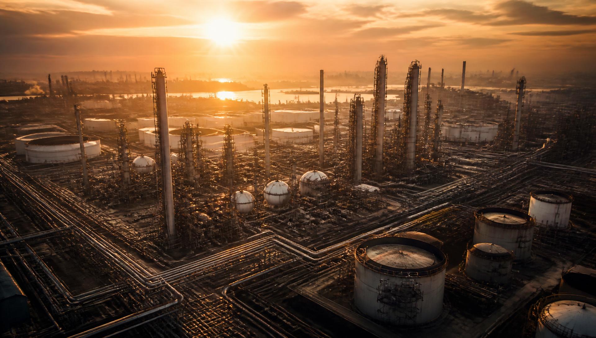 American oil fields at dusk